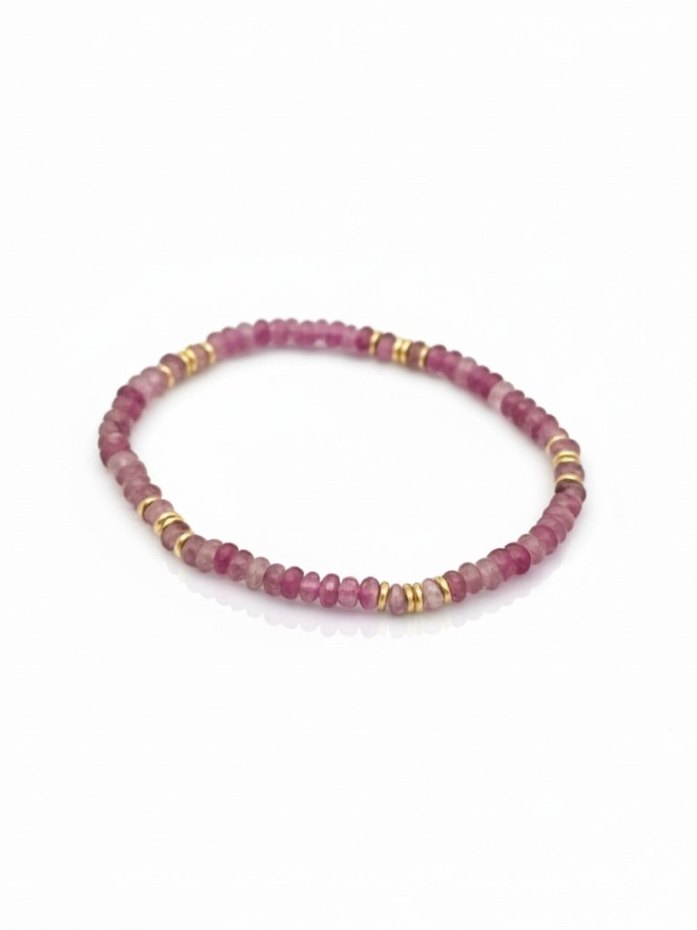 Pink Strawberry Quartz Stretch Bracelet with Gold Accent